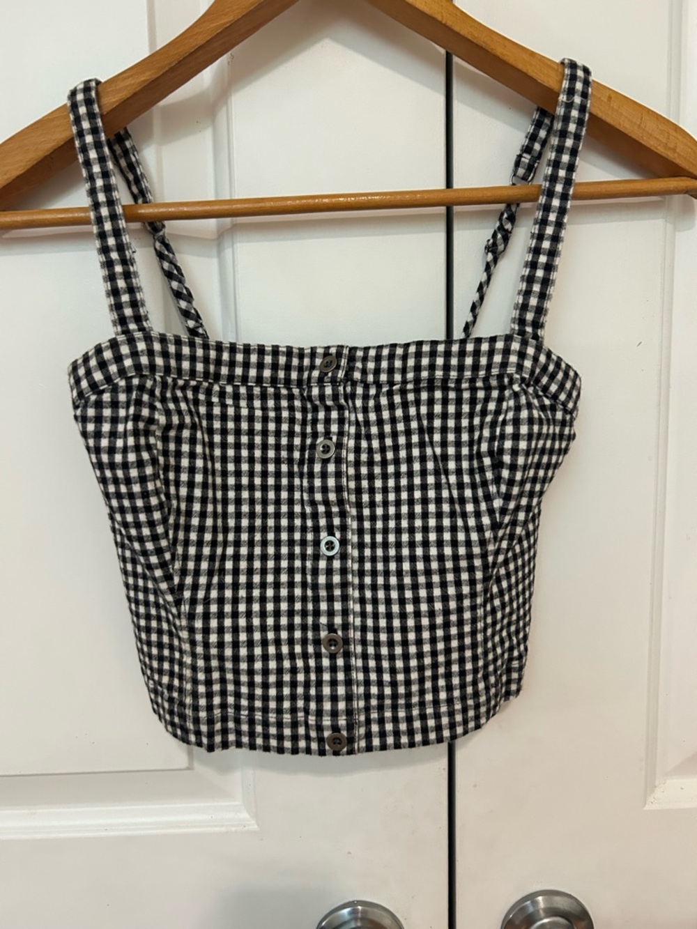 Black & White Gingham Button-Front Crop Top